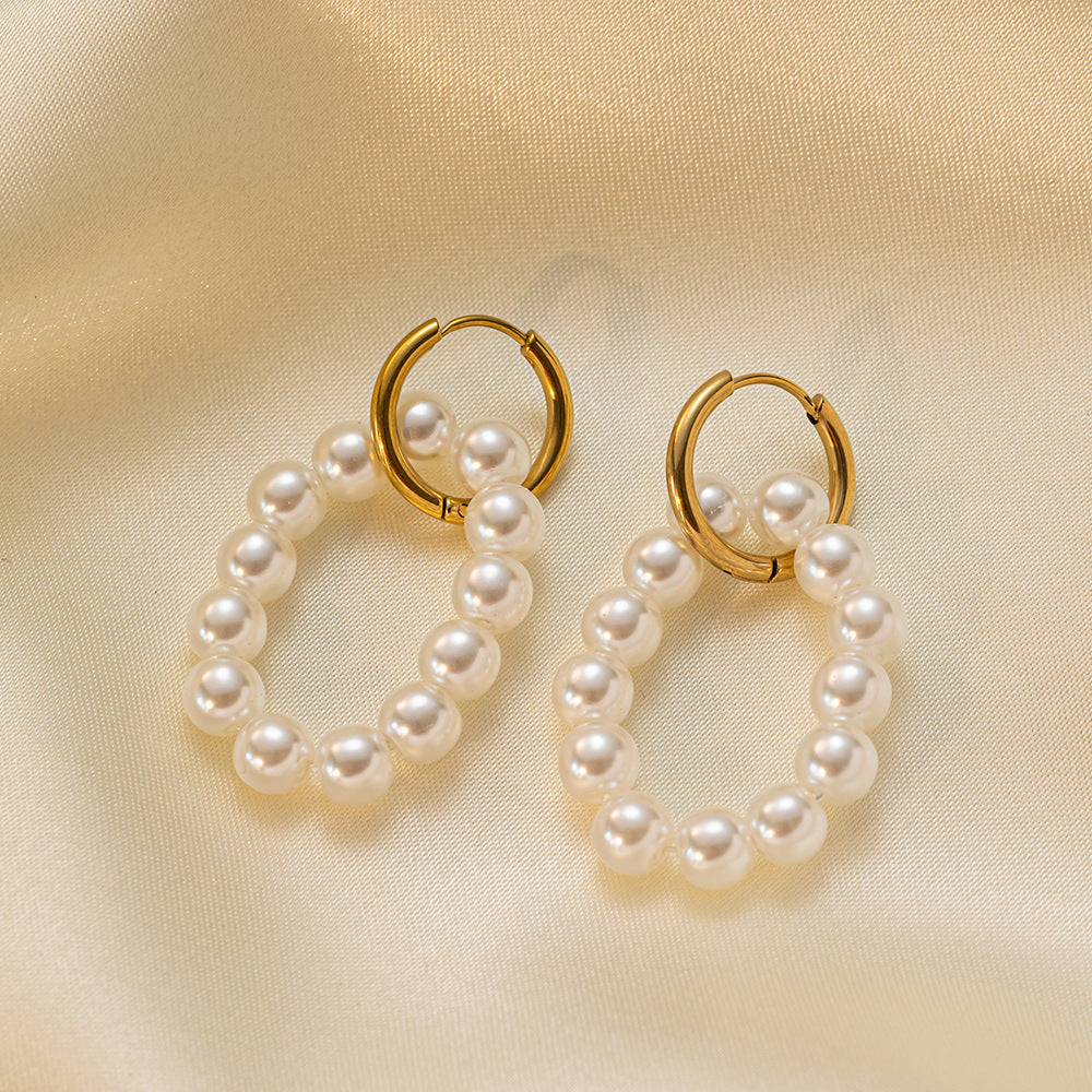 Meraki Pearl Double Ring Earrings