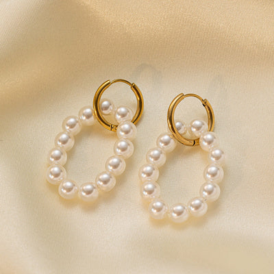 Meraki Pearl Double Ring Earrings