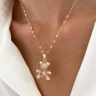 Teddy 18 Gold Plated Rhinetone Studded Necklace