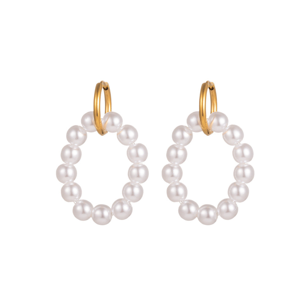Meraki Pearl Double Ring Earrings