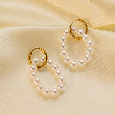 Meraki Pearl Double Ring Earrings