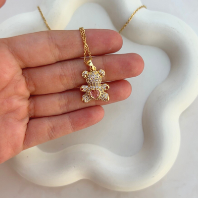 Teddy 18 Gold Plated Rhinetone Studded Necklace
