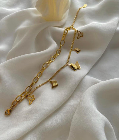 Butterfly 18K Gold Plated Stacked Bracelet