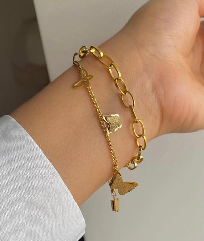 Butterfly 18K Gold Plated Stacked Bracelet