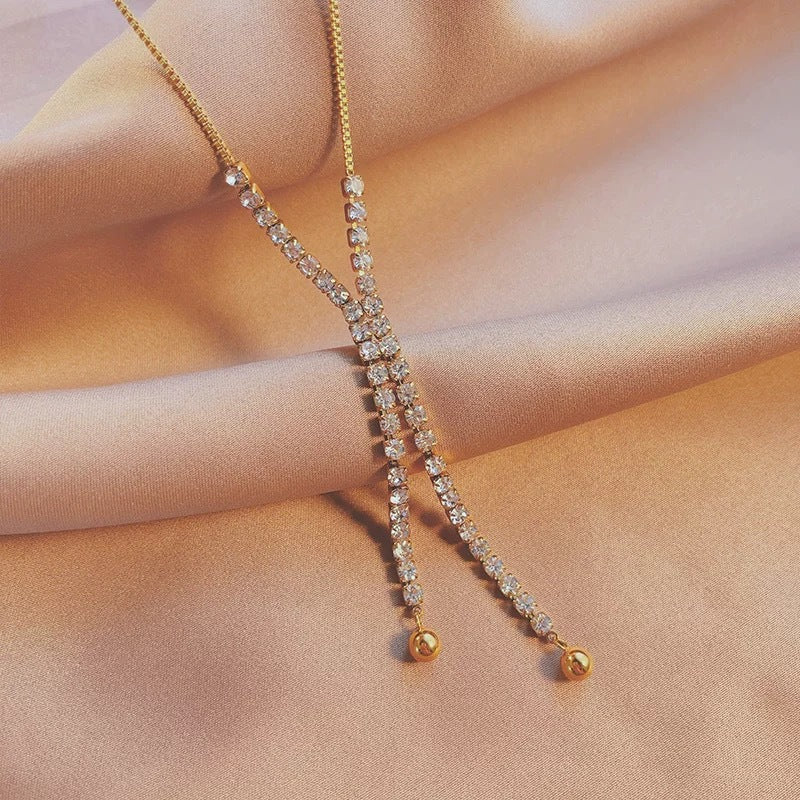 Wabi Sabi Full Rhinestone Tassel Necklace