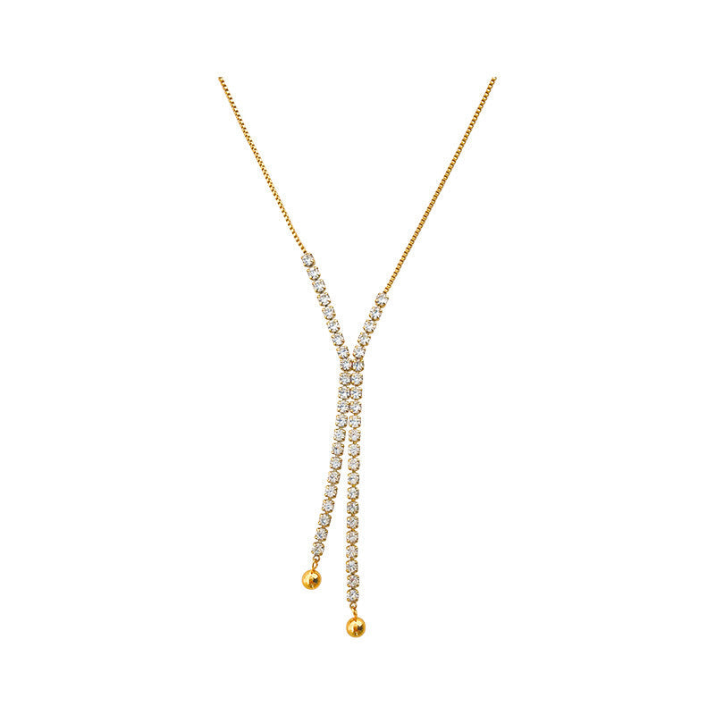 Wabi Sabi Full Rhinestone Tassel Necklace
