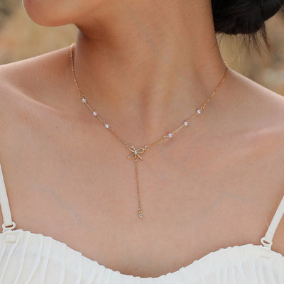 Athenia Bow Knot Pearl Necklace