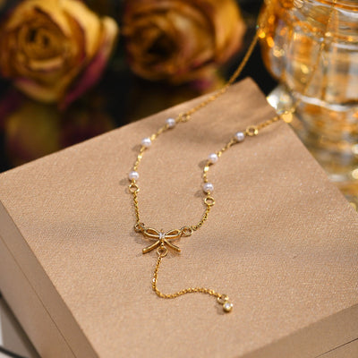 Athenia Bow Knot Pearl Necklace