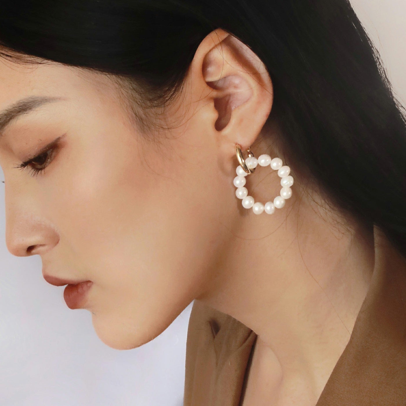Meraki Pearl Double Ring Earrings