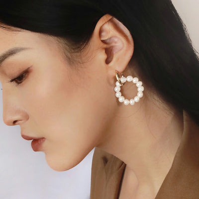 Meraki Pearl Double Ring Earrings