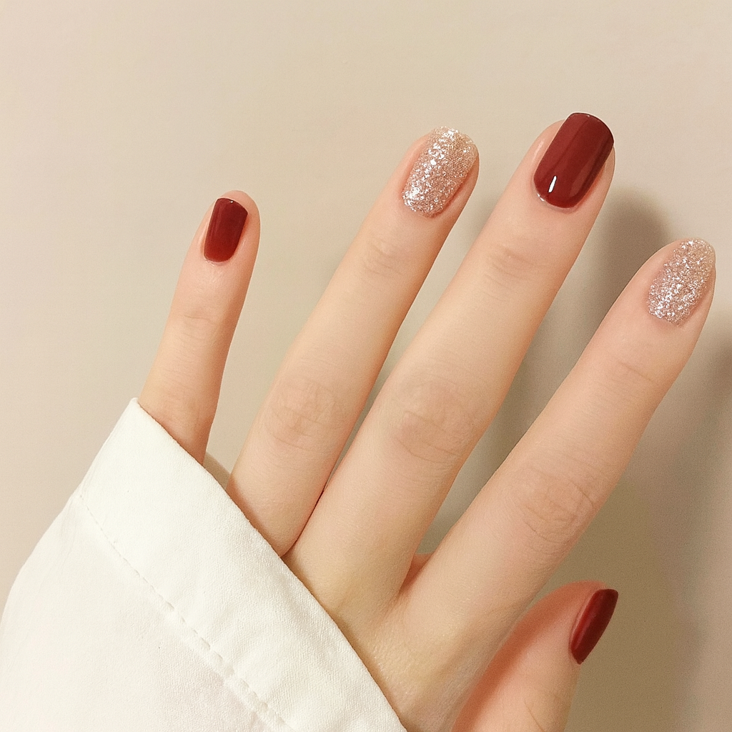 Glitter Nude & Cherry Press-On Nails