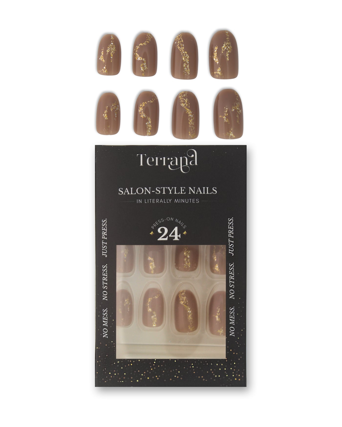Brown Glitter Press On Nails