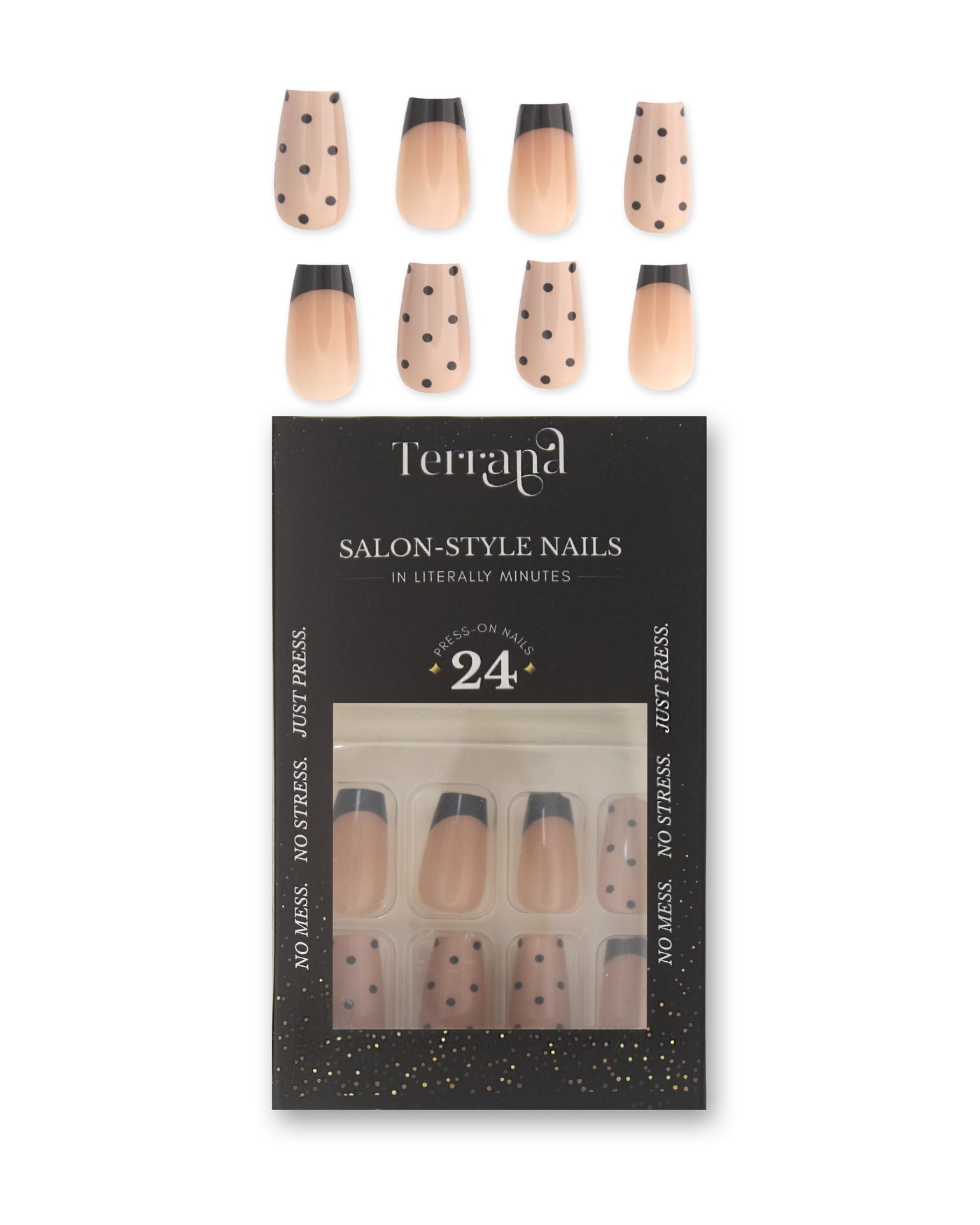 Black French & Polka Press On Nails