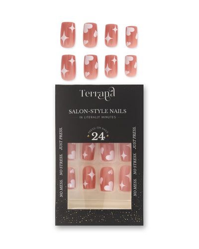 Nude Heart and Star Press On Nails