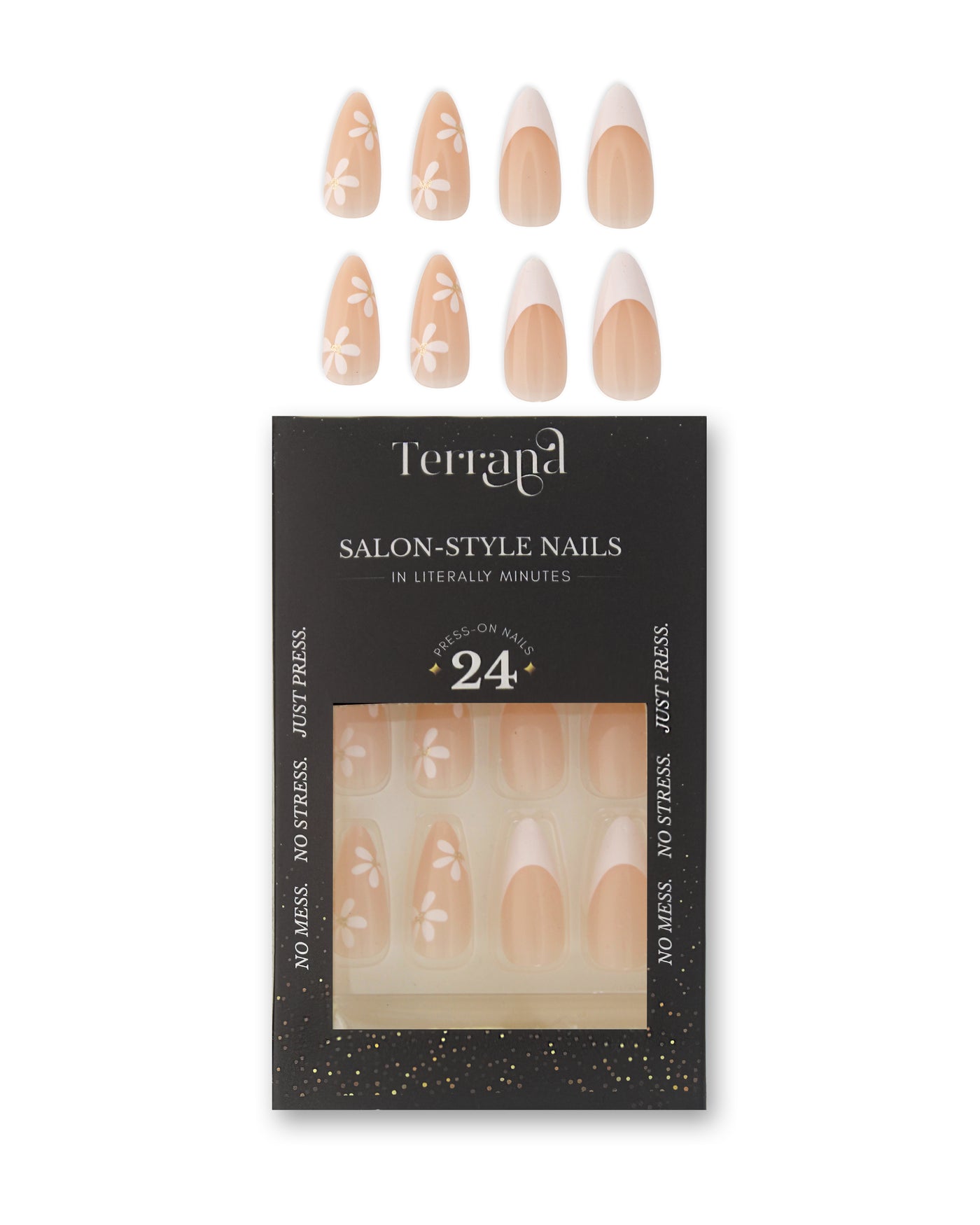 Classy Nude & White Flower Nail Set
