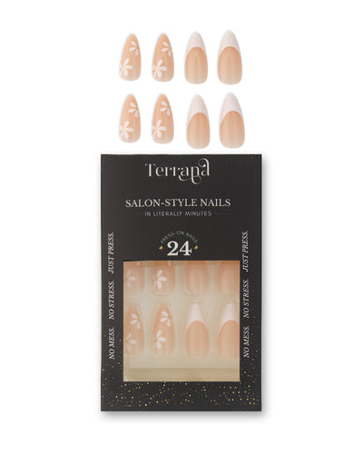 Classy Nude & White Flower Nail Set