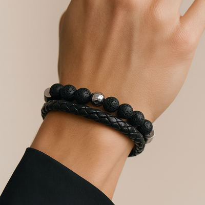 2 LAYER CHARCOAL BEADS BRACELET