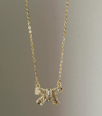 Twinkling Bow 18k Gold Plated Necklace