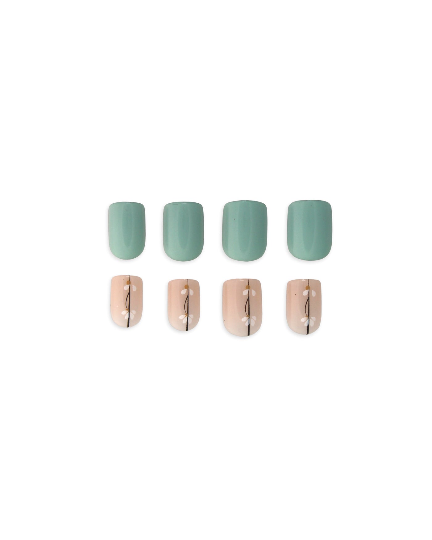 Mint Green Floral Press On Nail