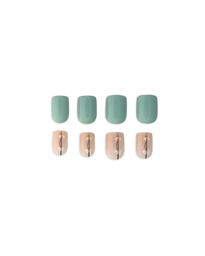 Mint Green Floral Press On Nail