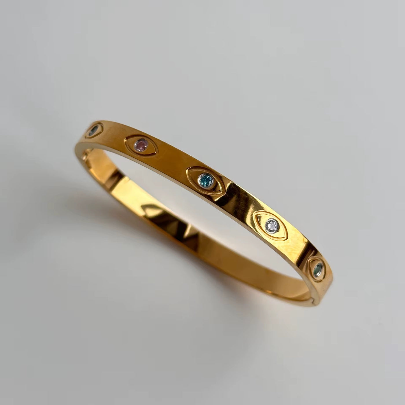 Kiran 18K Gold Plated Evil Eye Bangle (Open Clasp)