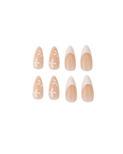 Classy Nude & White Flower Nail Set