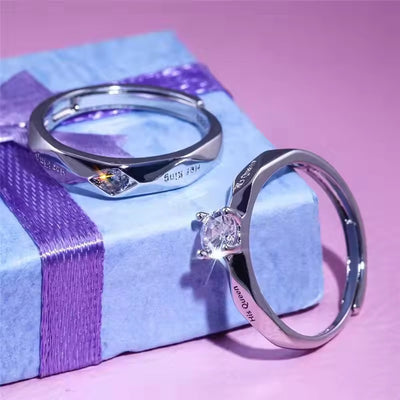 Mi Amore Silver Plated adjustable couple band ring + Gift Box