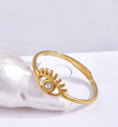 Evil Eye 18k Gold Plated Adjustable Ring
