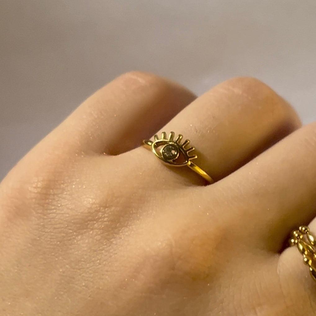 Evil Eye 18k Gold Plated Adjustable Ring