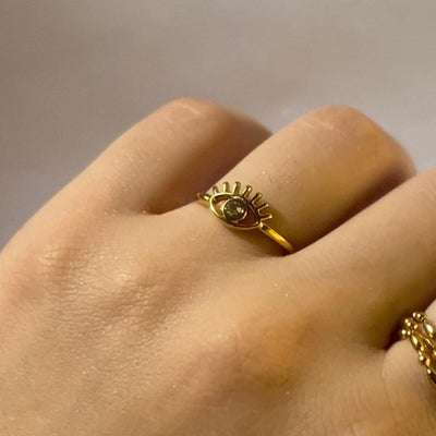 Evil Eye 18k Gold Plated Adjustable Ring
