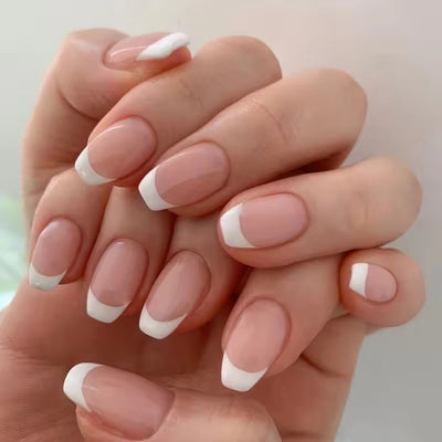 French Tips Short Press On Nails