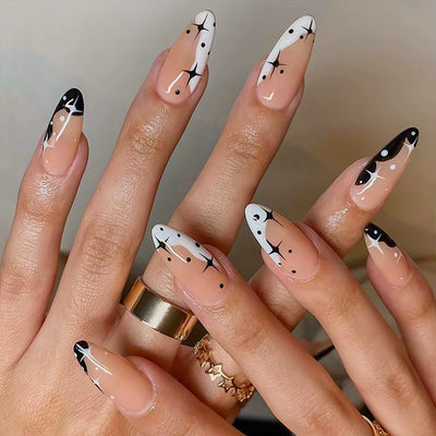 Abstract Black and White Press On Nail Design