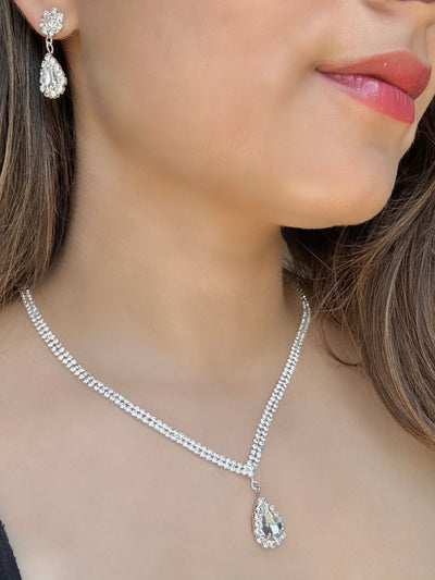Silver Droplet Party Wear Jewellery Set
