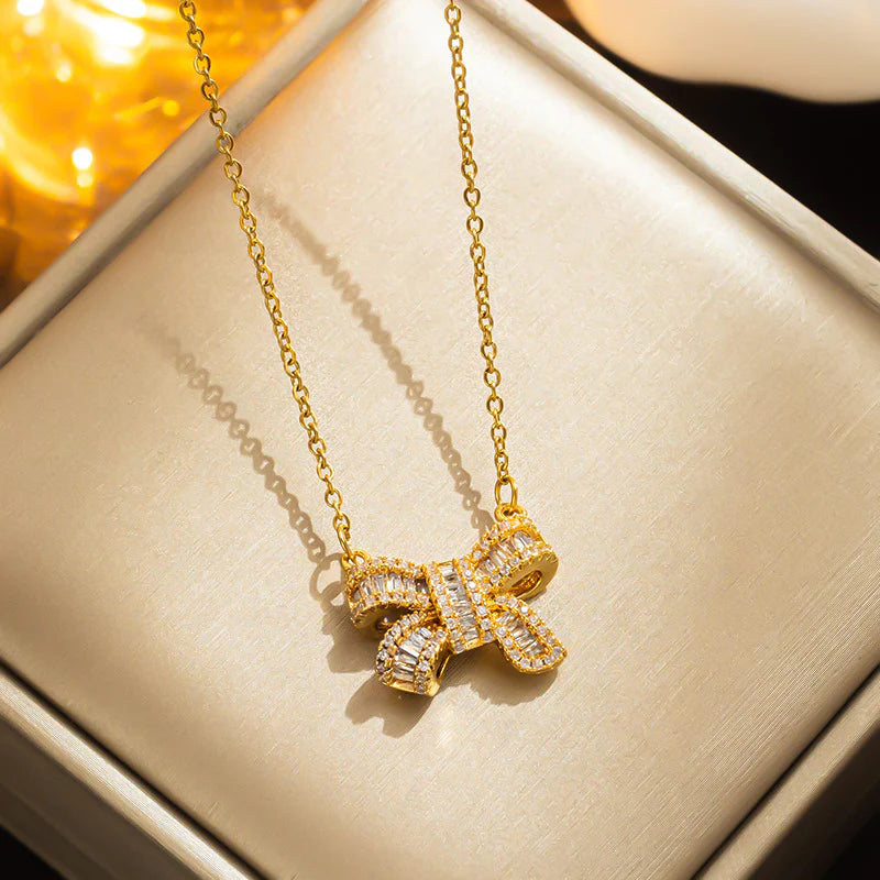 Twinkling Bow 18k Gold Plated Necklace