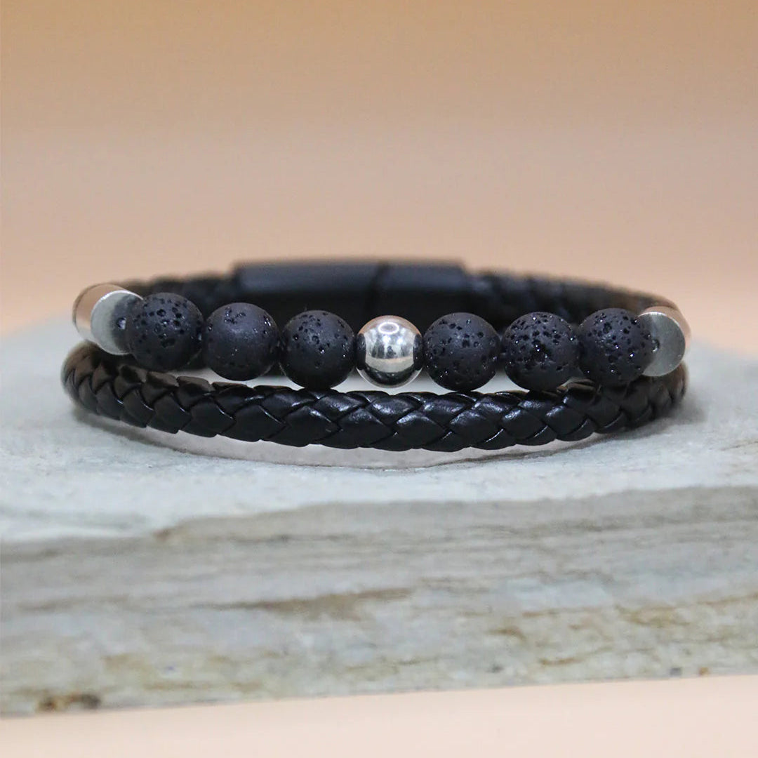 2 LAYER CHARCOAL BEADS BRACELET