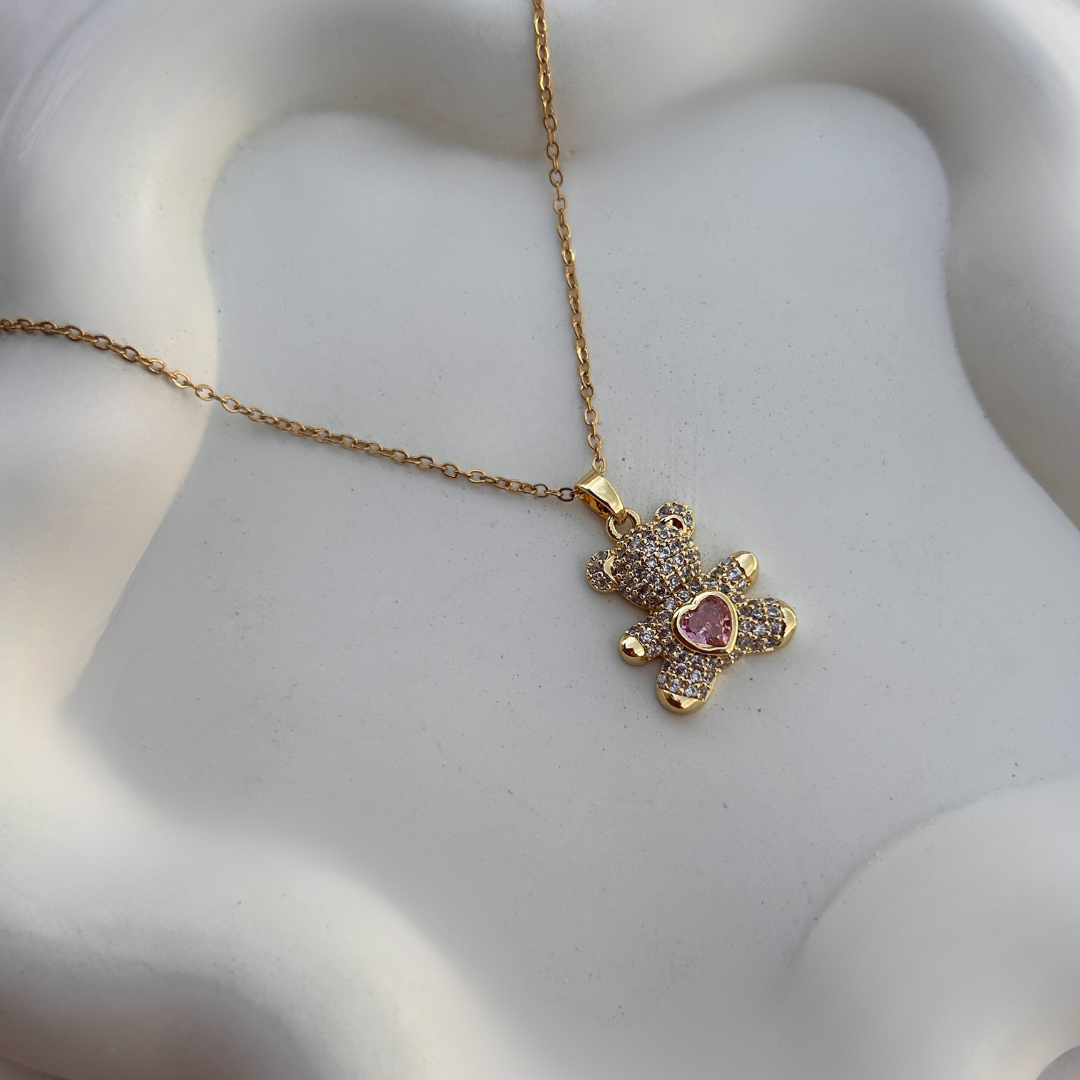 Teddy 18 Gold Plated Rhinetone Studded Necklace