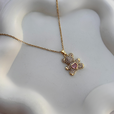 Teddy 18 Gold Plated Rhinetone Studded Necklace